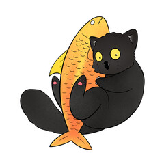 Fat Black cat playing cay toy