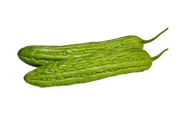 close up Bitter gourd (bitter melon, chines gourd) vegetables isolated on transparent background. PNG transparency