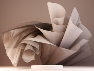 3D display podium, beige background with light pedestal