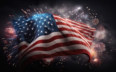waved United States flag with fireworks- celebrate Independence Day