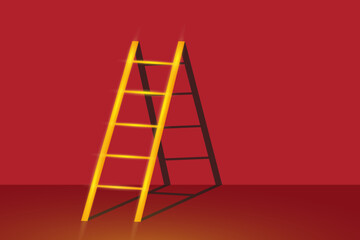 The golden staircase goes on the golden staircase and leads to the top. Concept of inspiration ladder, successful leadership and business achievement