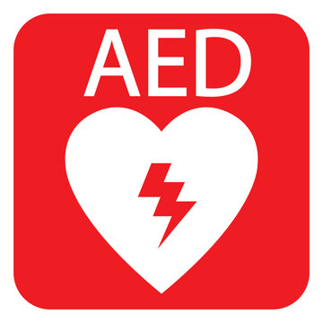 AED,automated external defibrillator / aed sign with heart and electricity symbol flat vector icon