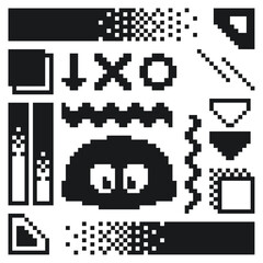 Retro Black Pixel Abstract Graphics Pack, Tiny Modern