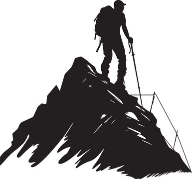 black silhouette hiker on mountain peak clip art preview