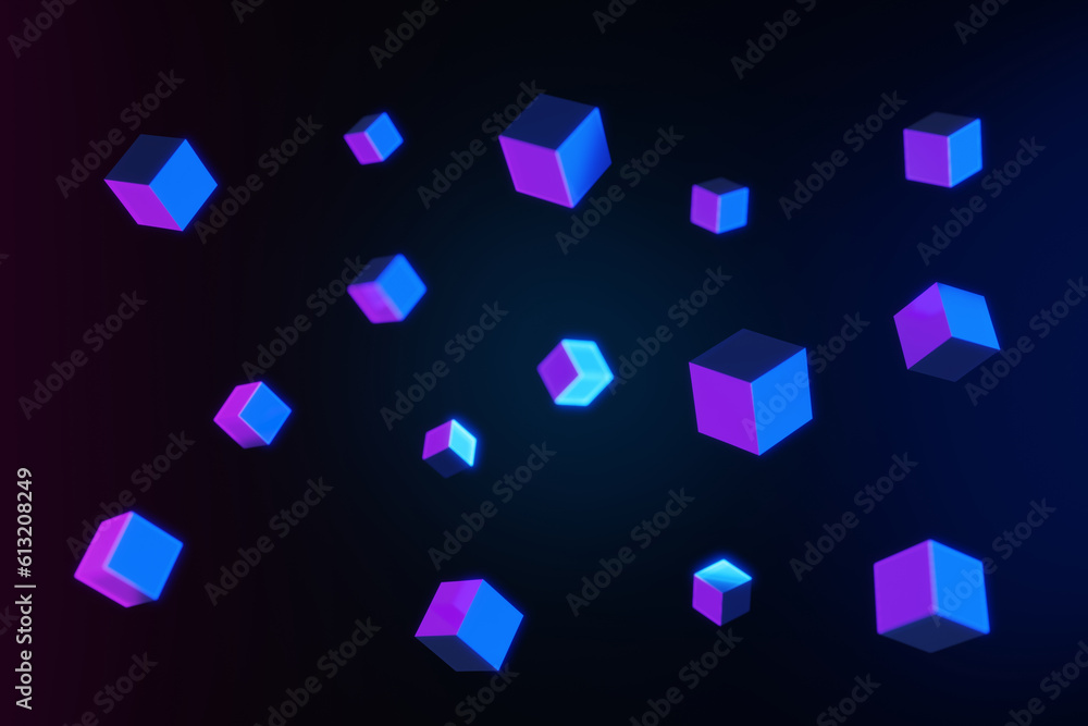 Poster abstract 3d of video game cyberpunk on dark blue background. vr virtual reality simulation and metav