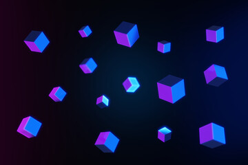 abstract 3d of video game cyberpunk on dark blue background. VR virtual reality simulation and metaverse. 3d illustration rendering futuristic blue cube concept.