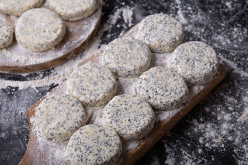 photo is not a fried product of cottage cheese and poppy seeds