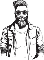 Vintage hipster with beard and sunglasses, Vector illustration, SVG	