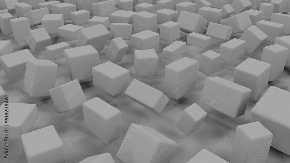 Poster grey boxes geometrical graphics - randomization concept - abstract 3d illustration