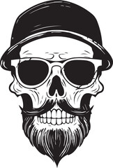 Hipster Skull with a beard in a hat and sunglasses, Vector illustration, SVG
