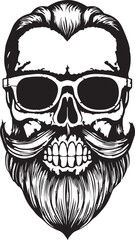 Hipster Skull with a beard in a hat and sunglasses, Vector illustration, SVG
