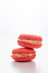two delicious red or pink macaroons desert 