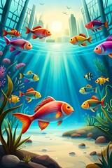 Obraz na płótnie Canvas tropical fishes in aquarium Generative AI