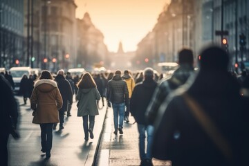 Crowd of people walking on the street in the City, Generative AI