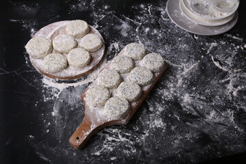 photo of half-cooked cheesecakes on a board