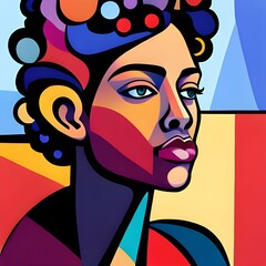 Colorful African American woman short curly hair created with Generative AI technology 