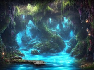 Waterfall cave Water cave Inside 