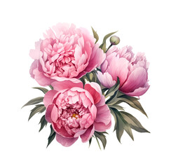 Bouquet of pink peonies. watercolor drawing. Generative AI