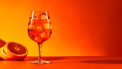 glass of aperol spritz cocktail isolated on orange background	