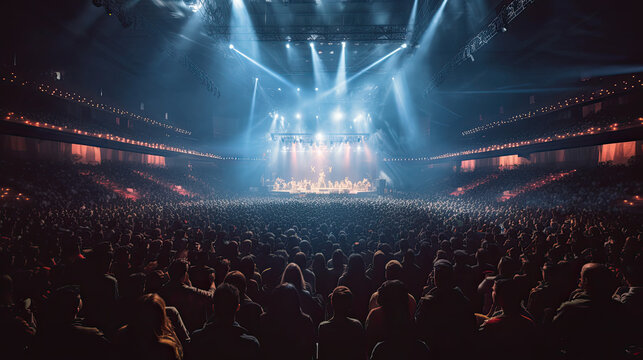 Crowd Facing Illuminated Stage. Generative AI