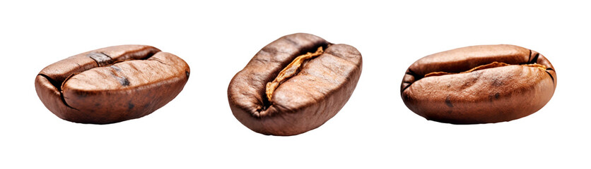 Set of fresh roasted coffee beans isolated on transparent background.Roasted brown coffee beans or seed on transparent background. Generative AI