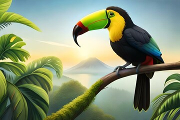 toucan on a branch  generated by ai - obrazy, fototapety, plakaty