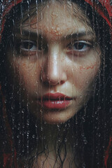 Embracing Nature's Tears: Woman in the Rain. Generative AI