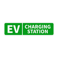 Electric Vehicle Charging Station In Green Color And Rectangle Shape With White Line For Sign Information
