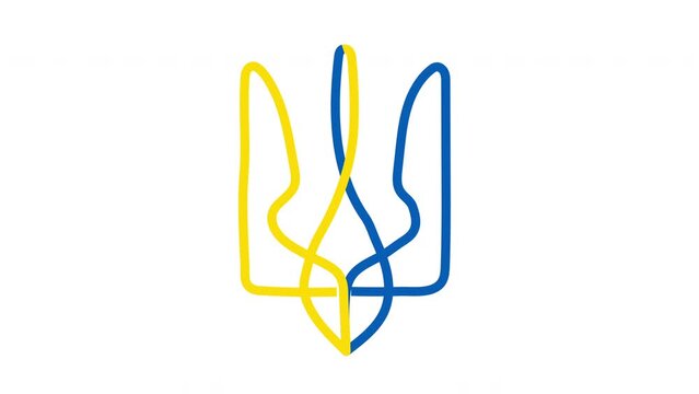 Continuous one line Ukrainian trident. Line art graphic. Video flat cartoon animation design element