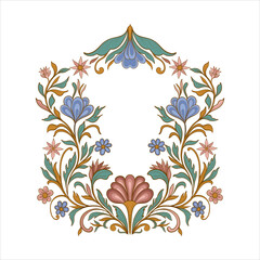 Decorative mughal ornamental frame for design. Vintage traditional ethno style with flowers and foliage.