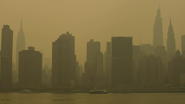 Famous Manhattan Nyc Skyline In Extraordinary Yellow Haze