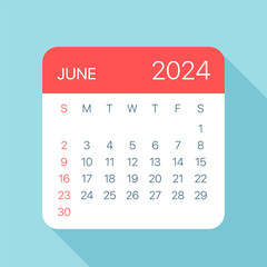 June 2024 Calendar Leaf - Vector Illustration