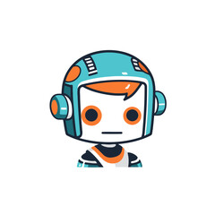 Cute robot with headphones. Vector illustration in flat cartoon style.