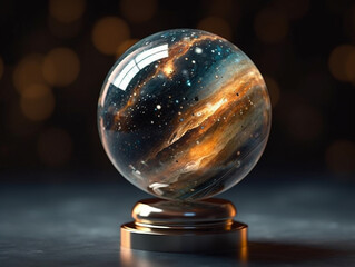 Lustrous mirrored marble adorned with the wonders of the universe. The brilliance of the sun, the celestial dance of stars, the enchanting allure of planets, and the vast expanse o Generative AI