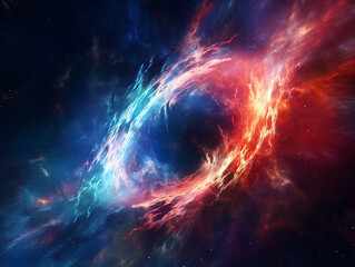 Fototapeta premium Space tempest. Vibrant ethereal vortex of interstellar gases. Celestial backdrop adorned with hues. The realm of science and astronomy. Bursting meteoric phenomenon. Generative AI