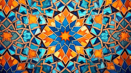 Colorful abstract tile pattern background. Elaborate motifs of traditional Moroccan fabric. Decorative wall adornment. Generative AI
