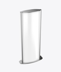 Blank curved totem poster light advertising display stand. 3d illustration.