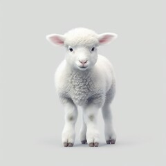 Fototapeta premium Cute small white sheep on white background Generative AI