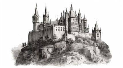 Illustration of a medieval castle with Gothic architecture Generative AI - obrazy, fototapety, plakaty