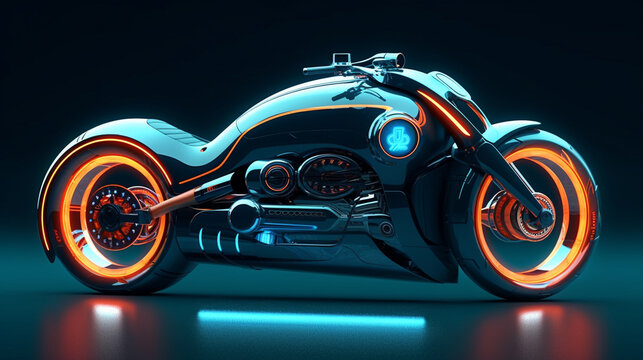 Illustration of a customized futuristic motorcycle. Generative AI