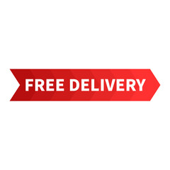 Free Delivery In Red Color And Right Rectangle Arrow Shape For Advertisement
