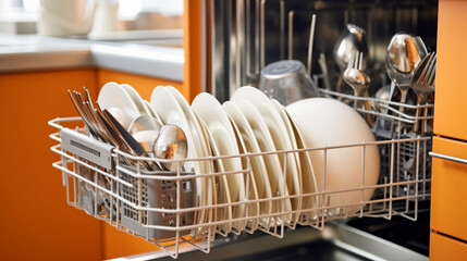 Fototapeta na wymiar Unoccupied dishwasher in the kitchen Generative AI
