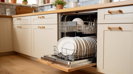 Unoccupied dishwasher in the kitchen Generative AI