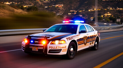 Emergency vehicle with sirens on the highway can be described as "a law enforcement/first responder vehicle with activated sirens traveling on the freeway." Generative AI