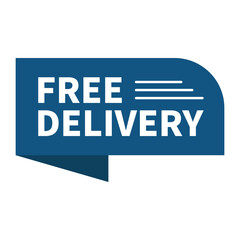 Free Delivery In Blue Color And Rectangle Ribbon Shape With White Line For Advertising

