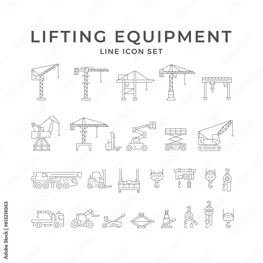 Wall mural Set line icons of lifting equipment