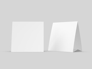 Blank table tent card. Blank white 3d render  illustration.