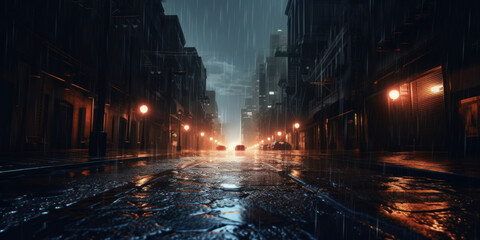 Fototapeta premium Midnight Drag Race: Car Headlights Piercing through the Hazy Night. Generative AI.