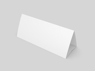 Blank table tent card. Blank white 3d render  illustration.