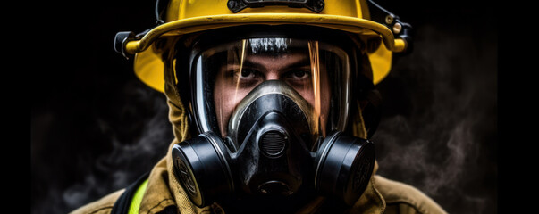 Fototapeta premium Fearless Protector: Portrait of a Firefighter in Protective Gear. Generative AI.